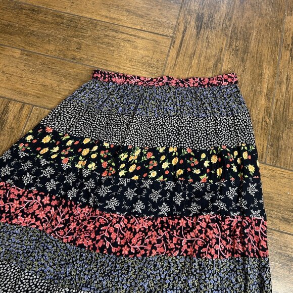 Requirements Patchwork Tiered Vintage Floral Cottagecore Maxi Skirt Size Large - Picture 6 of 7